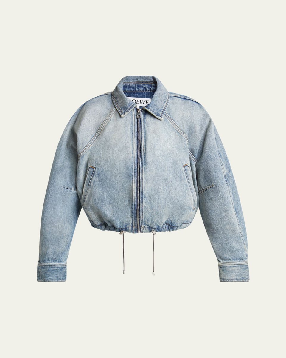 Balloon Zip-Up Drawstring Denim Jacket